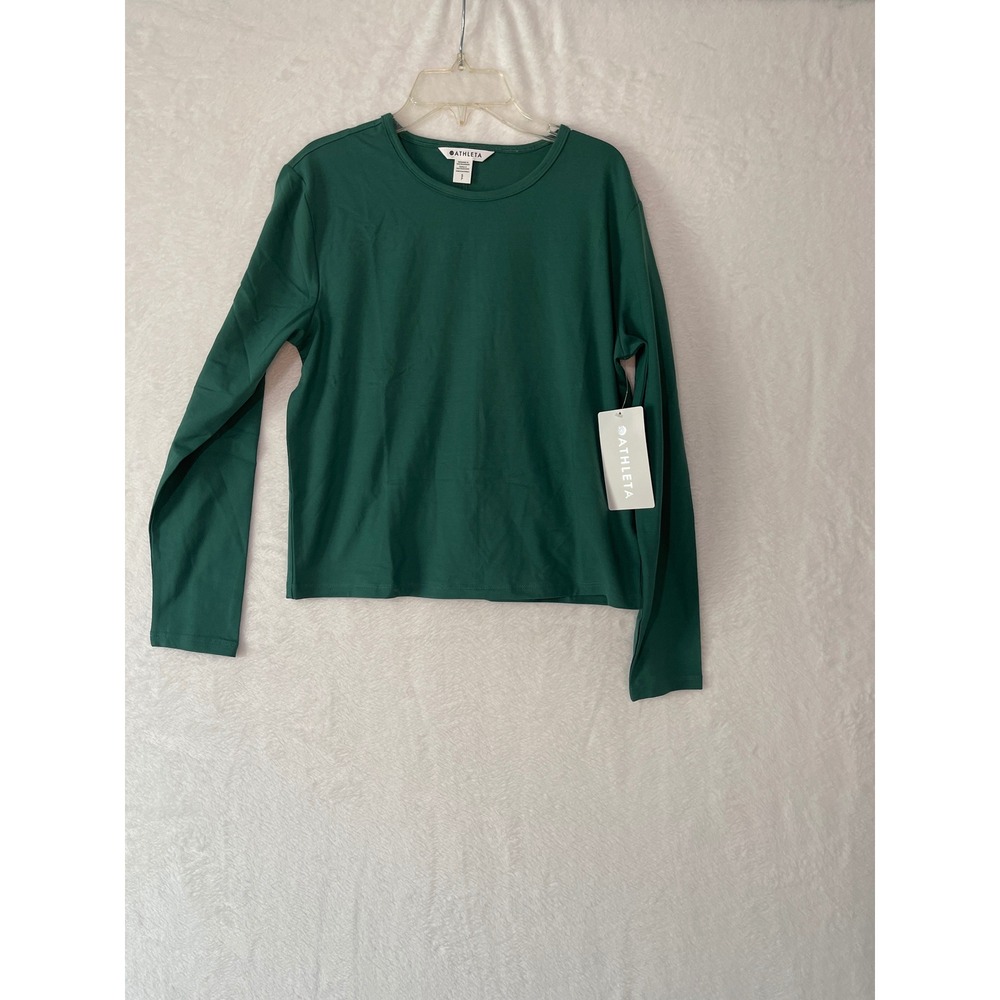 Athleta Haute Essential Top Green Supima Cotton Long Sleeve Crew Neck Sz S NWT